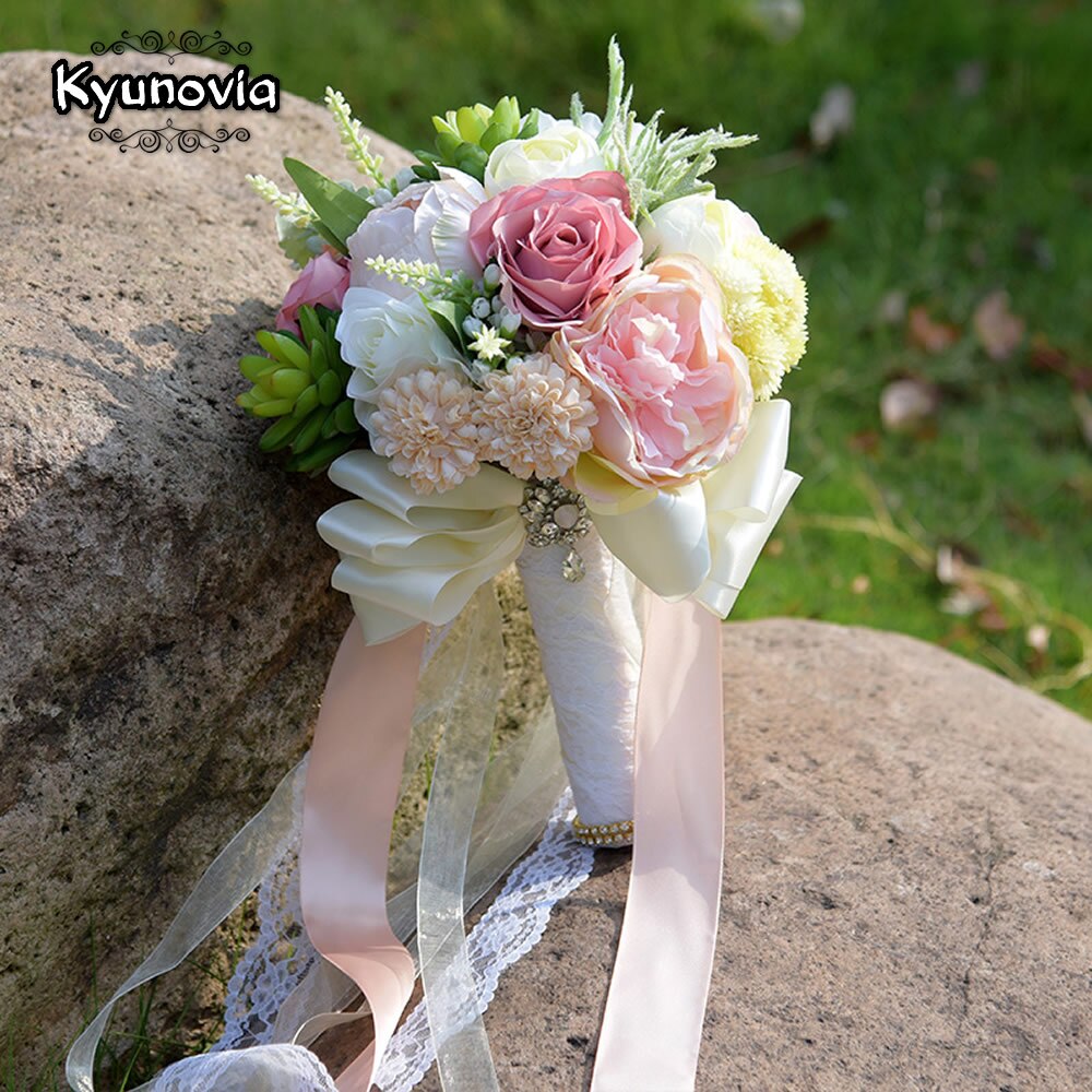 Kyunovia Sukkulenten Strauß schick Hochzeit Blumen Seidenblumen Hochzeit Blumenstrauß Romantische Brautstrauß FE28