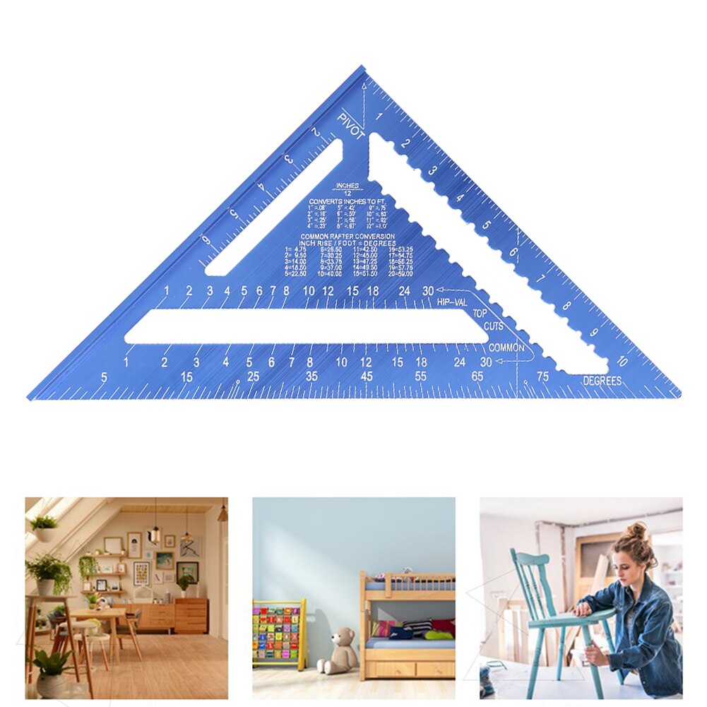 Angle Ruler 12 inch Metric Aluminum Alloy Triangular Measuring Ruler Woodwork Speed Square Triangle Angle Protractor
