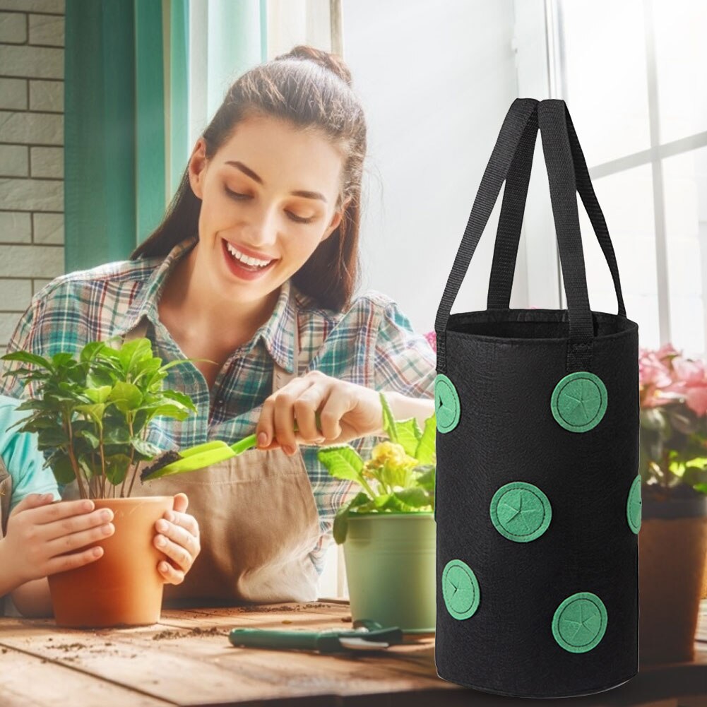 Maceta colgante de fieltro de 3 galones, bolsas de cultivo de jardín con bolsillos de exhibición para macetas de verduras de jardín al aire libre, suministros