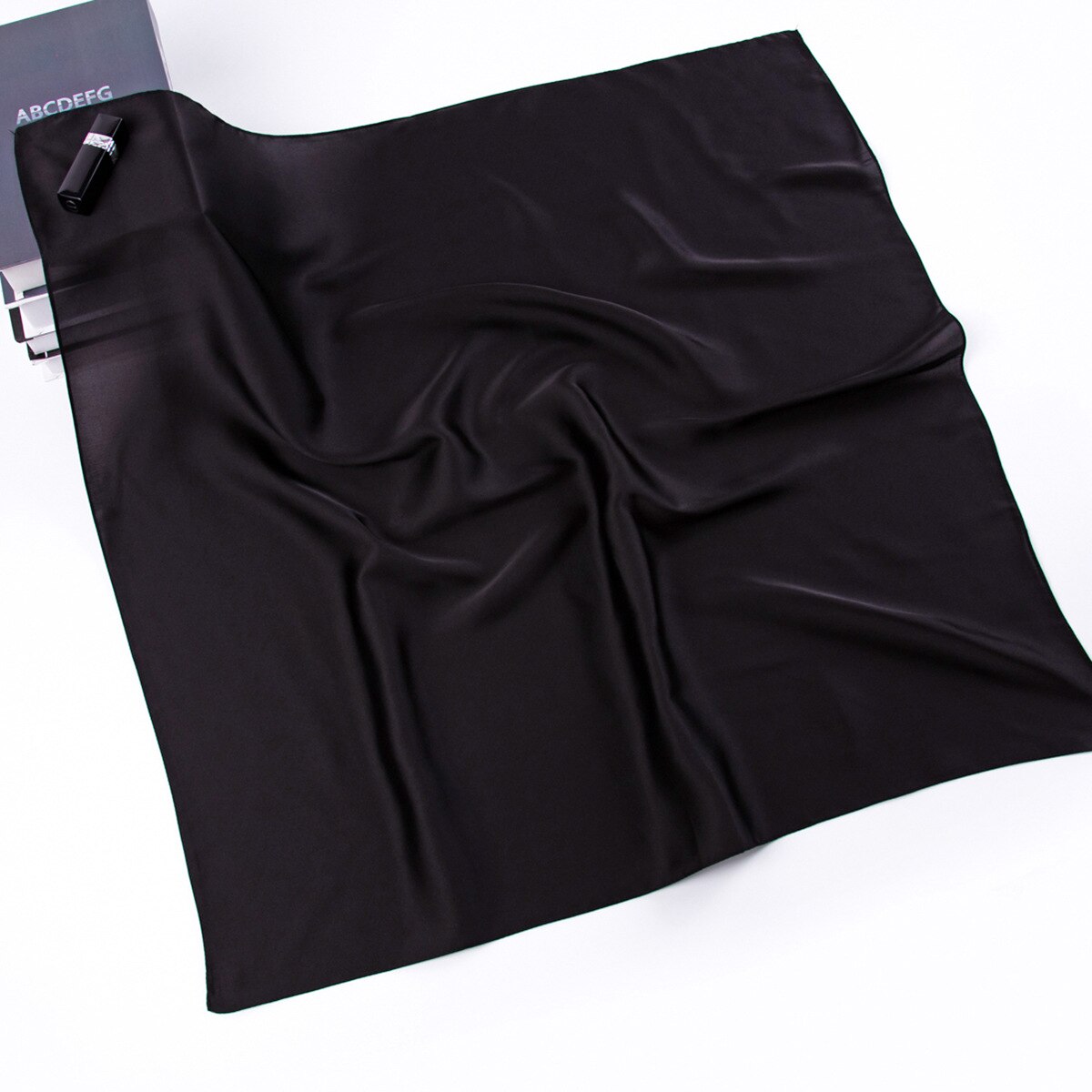 Haar Schal Für Frauen Kleine Kopftuch Feste Farben die Seide Satin- Nacken Schals Weibliche 70cm * 70cm Tasche schals Für Damen: Schwarz