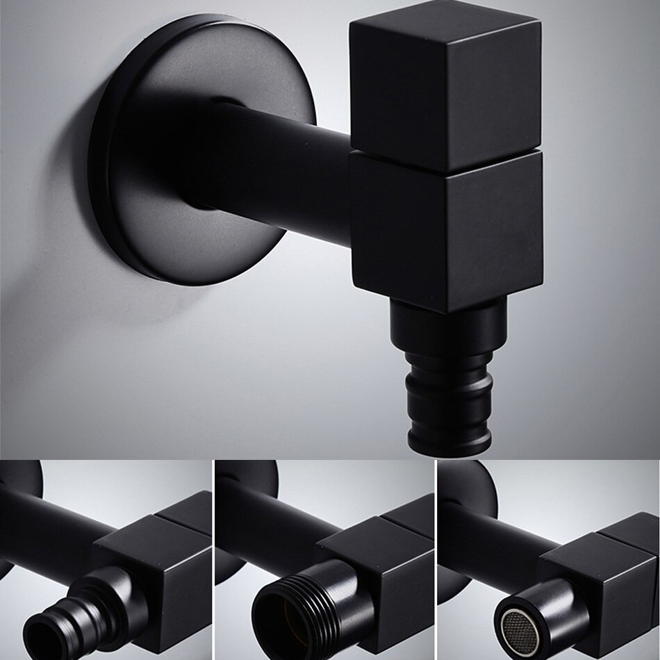 Black Washing Machine Faucet Antique Brass Wall Mounted Single Cold Tap Bibcock Balcony Kitchen Bathroom Outdoor Garden Tap G1/2
