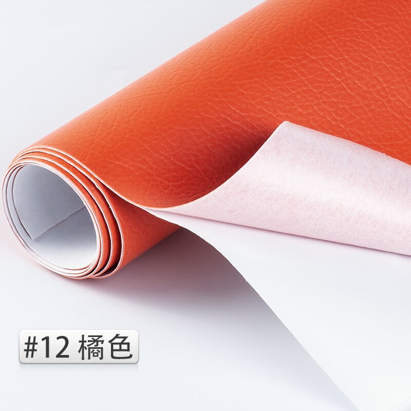 50*138cm Reliëf Lijm Lederen litchi PU Leer Stof Terug Lijm Kunstmatige Synthetisch Leer Stoffen DIY Bag Bank materiaal Effen gekleurd kunstleer kunstleer stof naaien DIY tas schoenen materiaal: 12 Orange