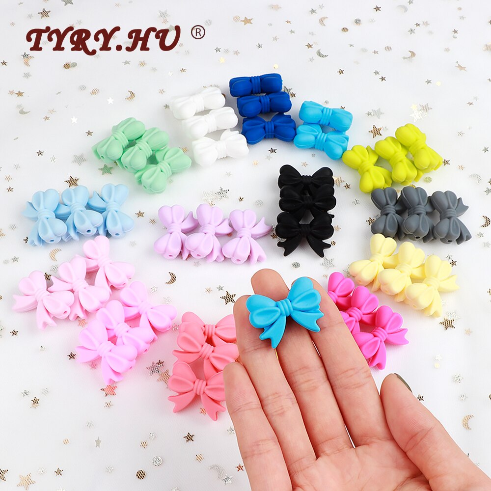 *20 st tecknade silikonpärlor bpa gratis fluga barnmatskvalitet tandningshalsband diy bowknot tuggbar barnbarns tandning