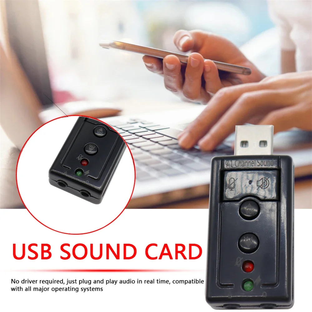 Virtual 7.1 Channel Sound Card External USB 2.0 Audio Mic Speaker Adapter Microphone Stereo 3.5mm Jack Headset Sound Card