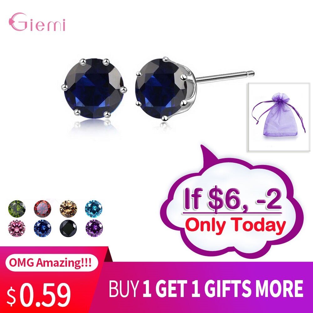 Nuova Collezione Cubic Zirconia CZ Pietra 6 MILLIMETRI Gioelleria Raffinata E Alla Moda Orecchini Con Perno 925 Orecchini in argento Sterling Donne Regali di 20 Colori: Color12