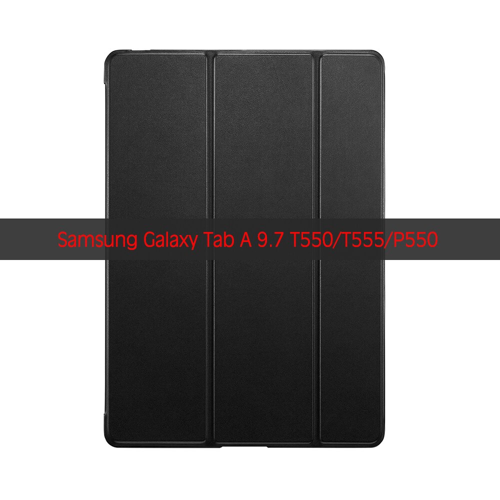 Surfplatta fodral för samsung galaxy tab  a 9.7 tum sm -t550 sm-t555 p550 p555 9.7 '' funda pc bak pu läder smart cover auto sleep: Svart