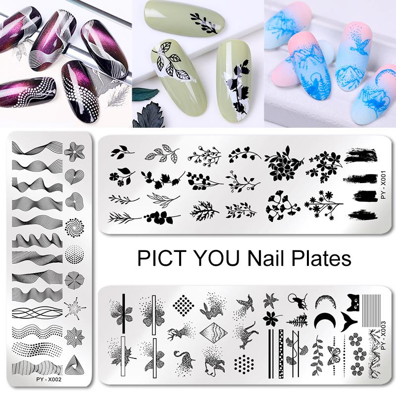 PICT YOU-plantillas para estampado de uñas, plantilla para estampado de uñas con formas geométricas, imagen DIY de hojas de animales para pulir uñas