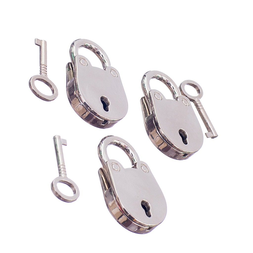 Vintage Antique Style Mini Padlocks Key Lock Silver Set of 3