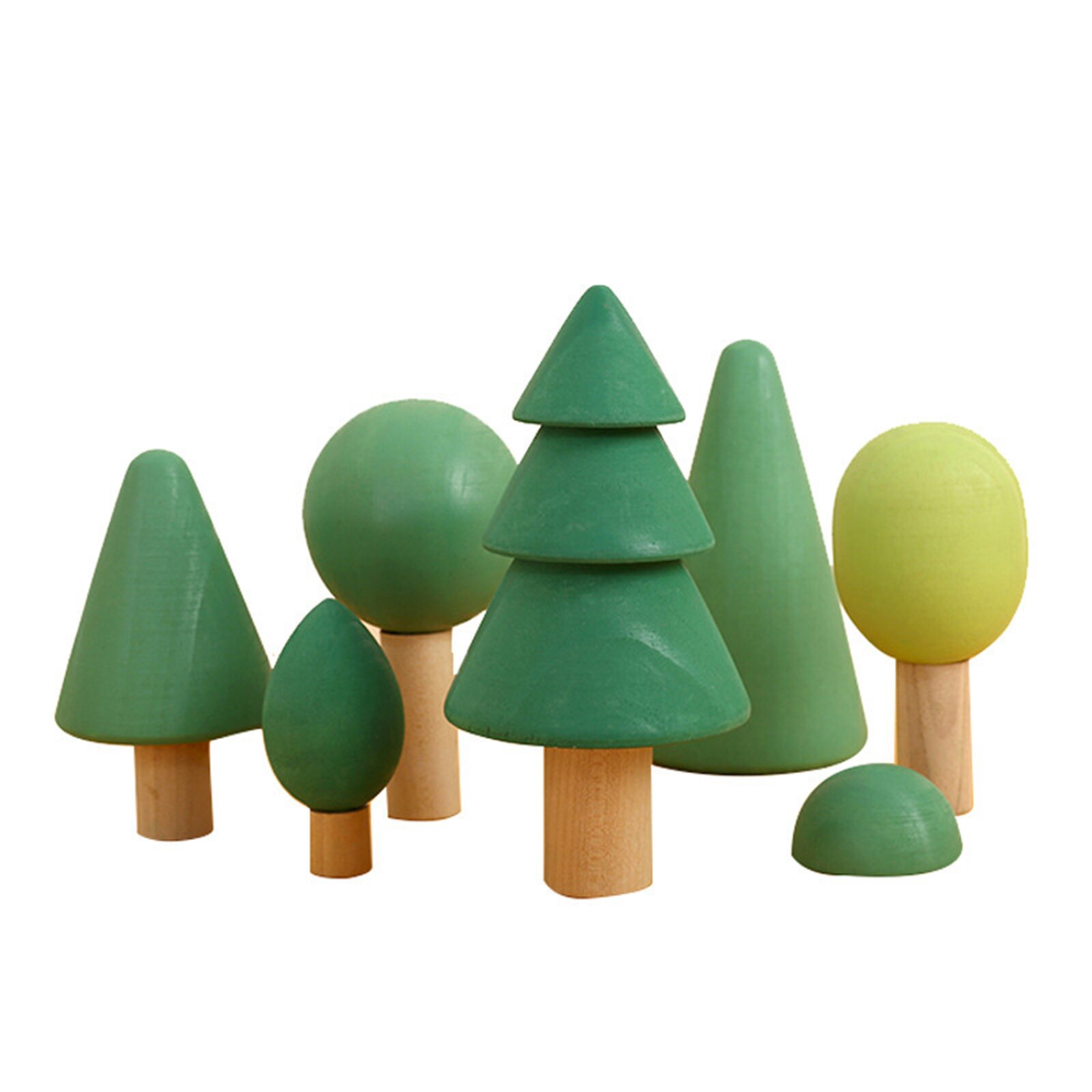 7x Hout Blokken Boom Vorm Stapelaar Game Baby Educatief Fun Speelgoed Home Decor: green