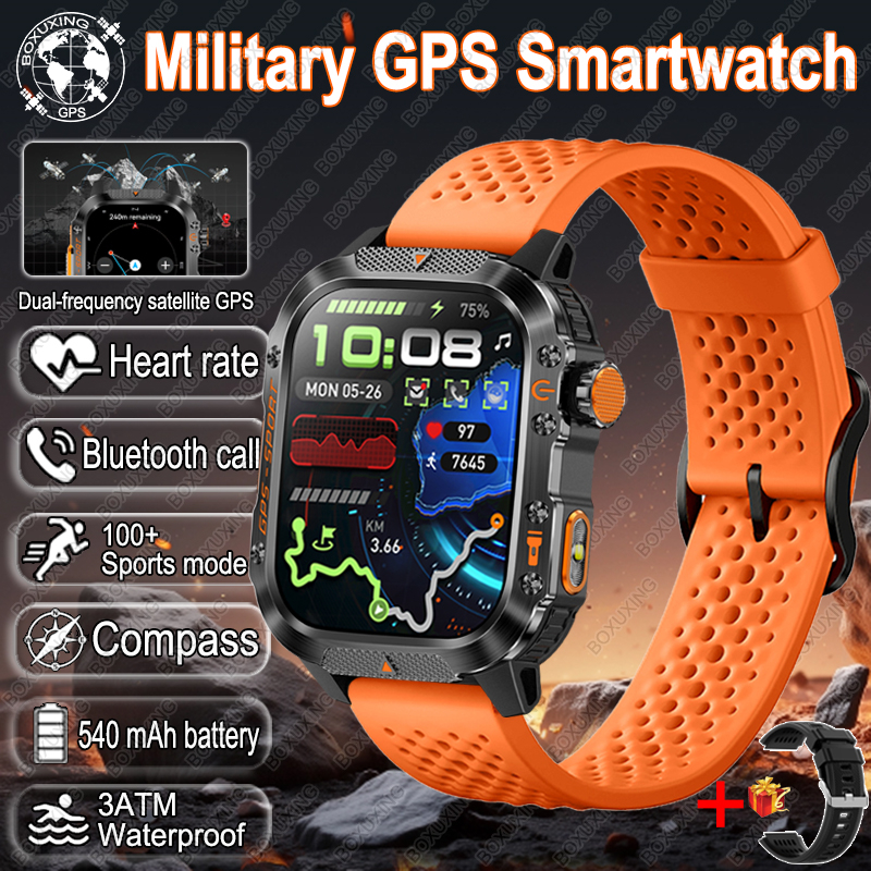 Para xiaomi militar esportes ao ar livre gps relógio inteligente men3atm à prova dwaterproof água bússola embutido gps freqüência cardíaca bluetooth chamada smartwatch: Prateado