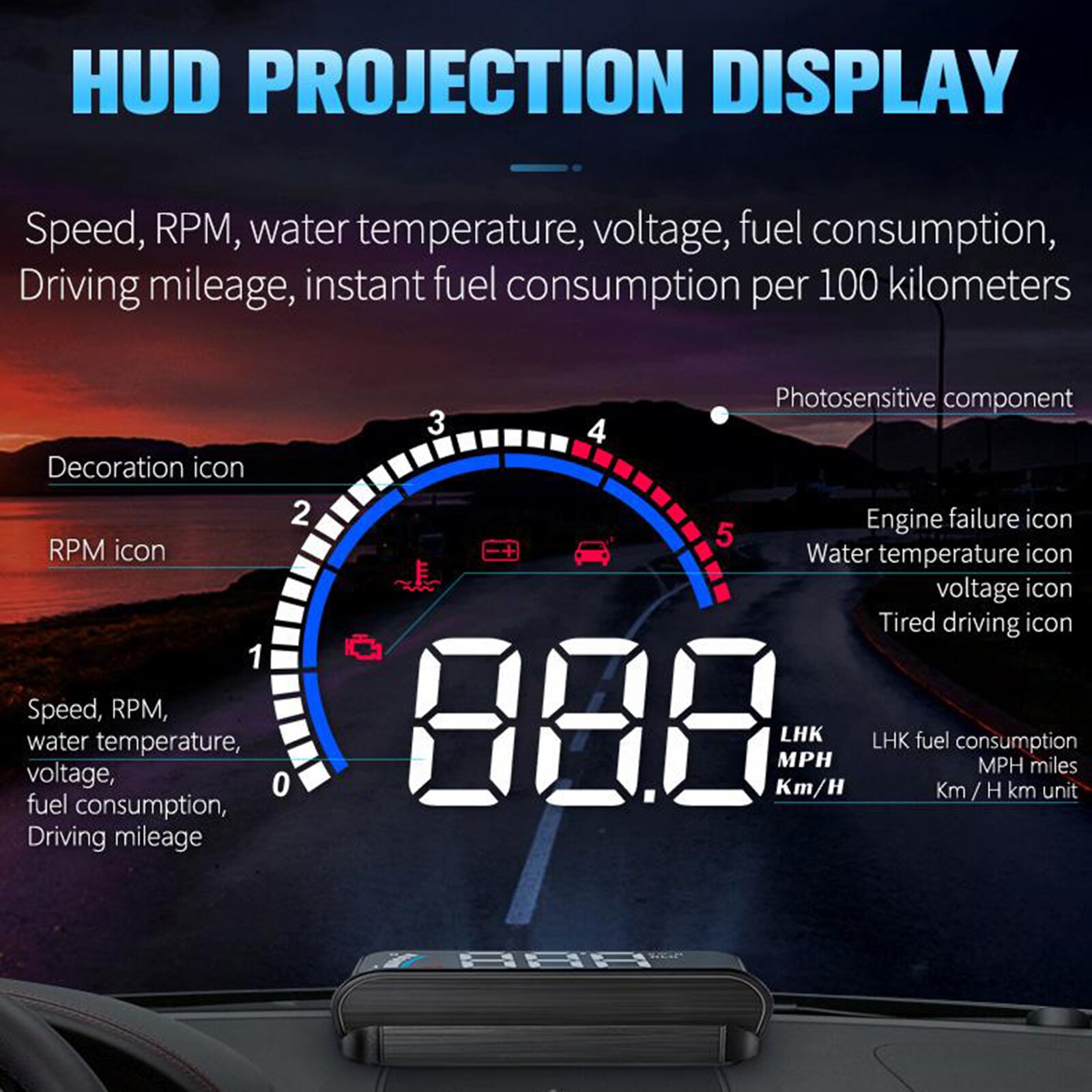Auto Hud 3.5 &#39;&#39;Head Up Display OBD2 Ii Euobd Auto Speeding Waarschuwing Overspeed Waarschuwing Voorruit Projector Hd Auto Display
