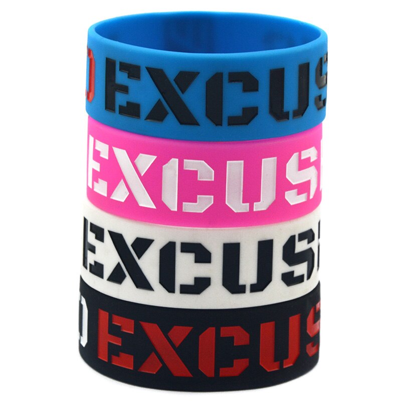 OBH 1PC No Excuse One Inch Wide Silicone Bracelet Engraved and Filled in Color