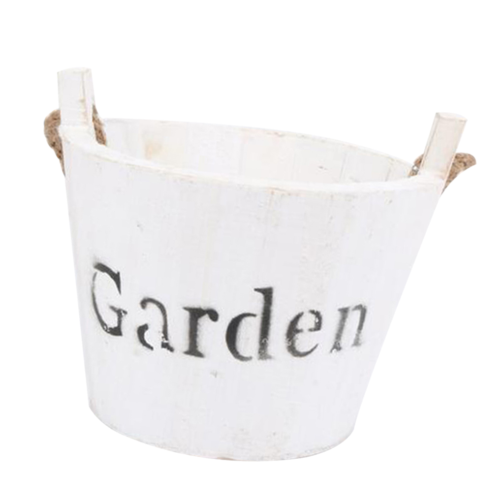 Vintage retro træ tønde planter vintage blomsterpotter, rustik plante tønde: Rund hvid som beskrivelse