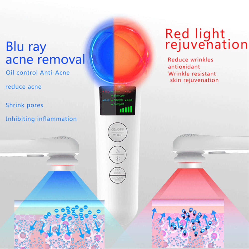 Ultralyd vibration opvarmning iontoforese ems rød blå lys ansigts æstetik mikrostrøm import hud fugt ren løft