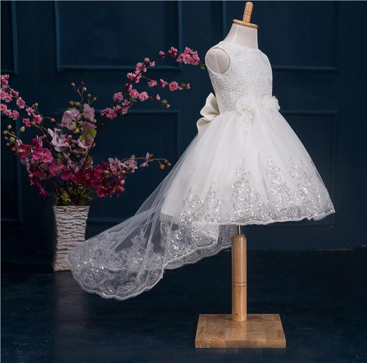 Småbørn pige hvid dåb julekjole baby piger prinsessekjoler 1 års fødselsdag barn lang traling fest bære stor sløjfe