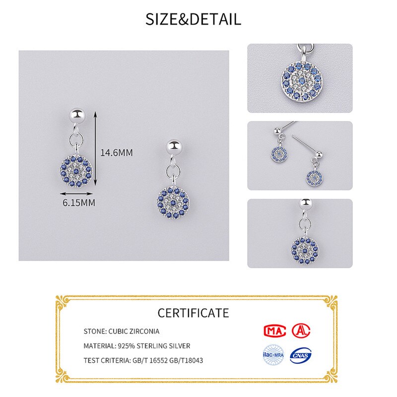 INZATT Real 925 Sterling Zilver Trendy Blauwe Ogen Zircon Blue Crystal Ronde Dangle Oorbellen voor Vrouwen Partij Fine Jewelry
