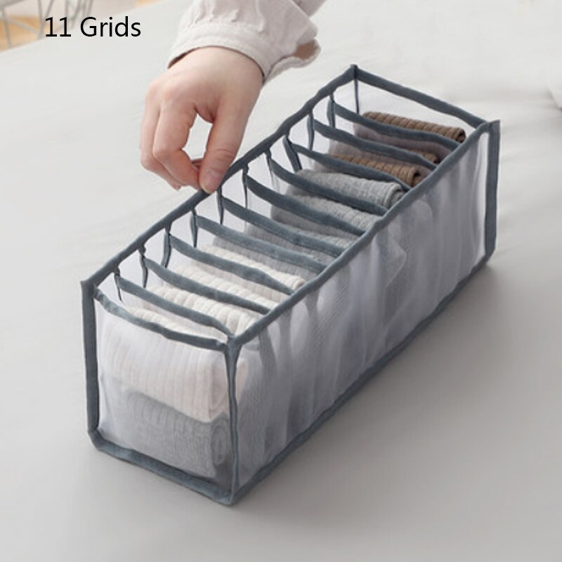 Dormitory Closet Organizer For Socks Home Separated Underwear Storage Box 6/7/11 Grids Bra Organizer Foldable Drawer Organizer: Gray-11 Grids