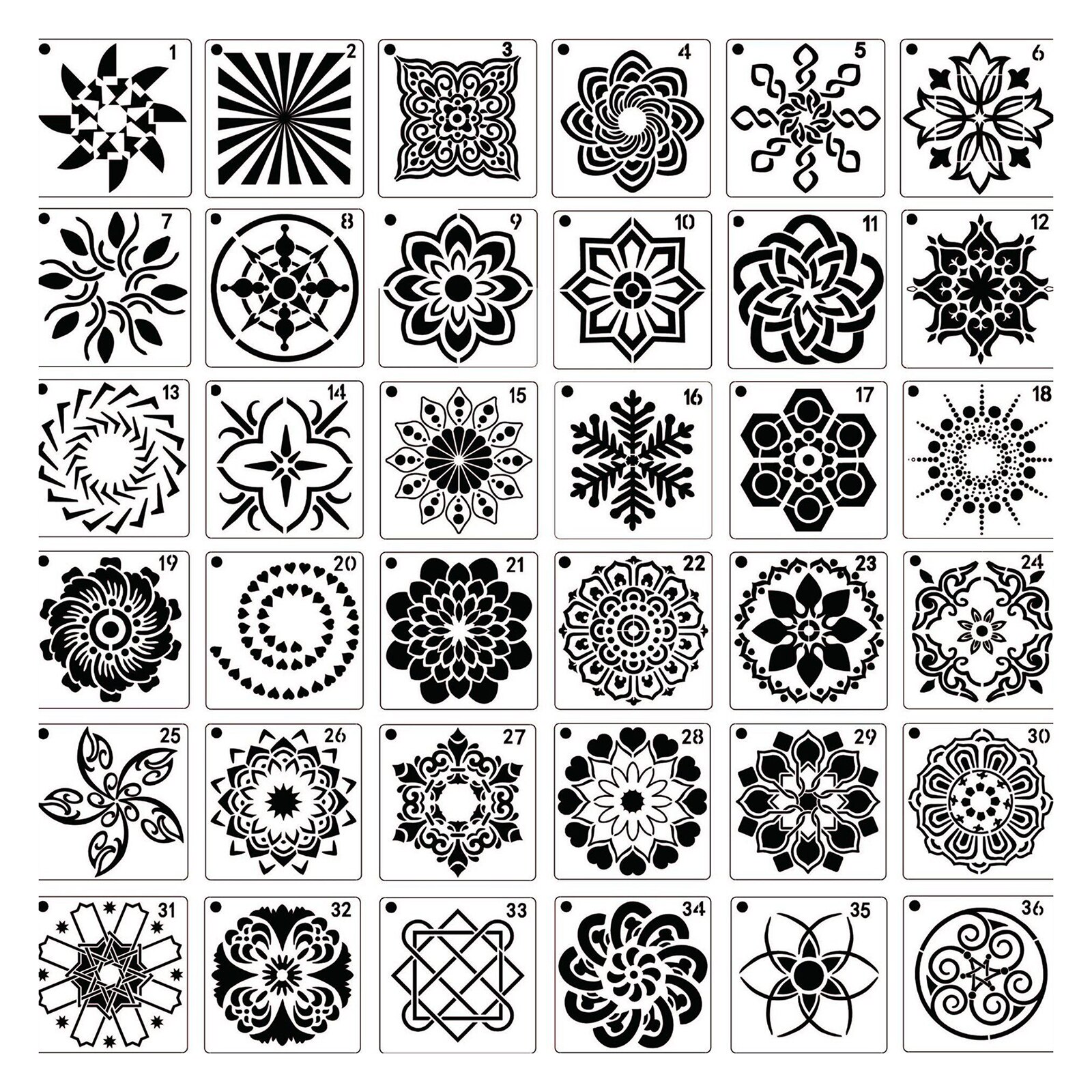 Reusable 36 Pack Mandala Dot Painting Templates Stencils Drawing Perfect for DIY Rock Painting Art Projects 3.6 x3.6 inch