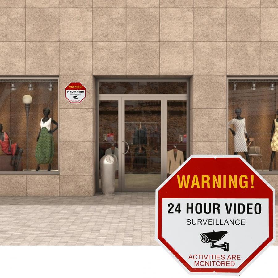 Video Surveillance Warning Sign 30*30cm 24 Hour Video Surveillance Security Avoid Intruders Novelty Aluminum Warning Sign