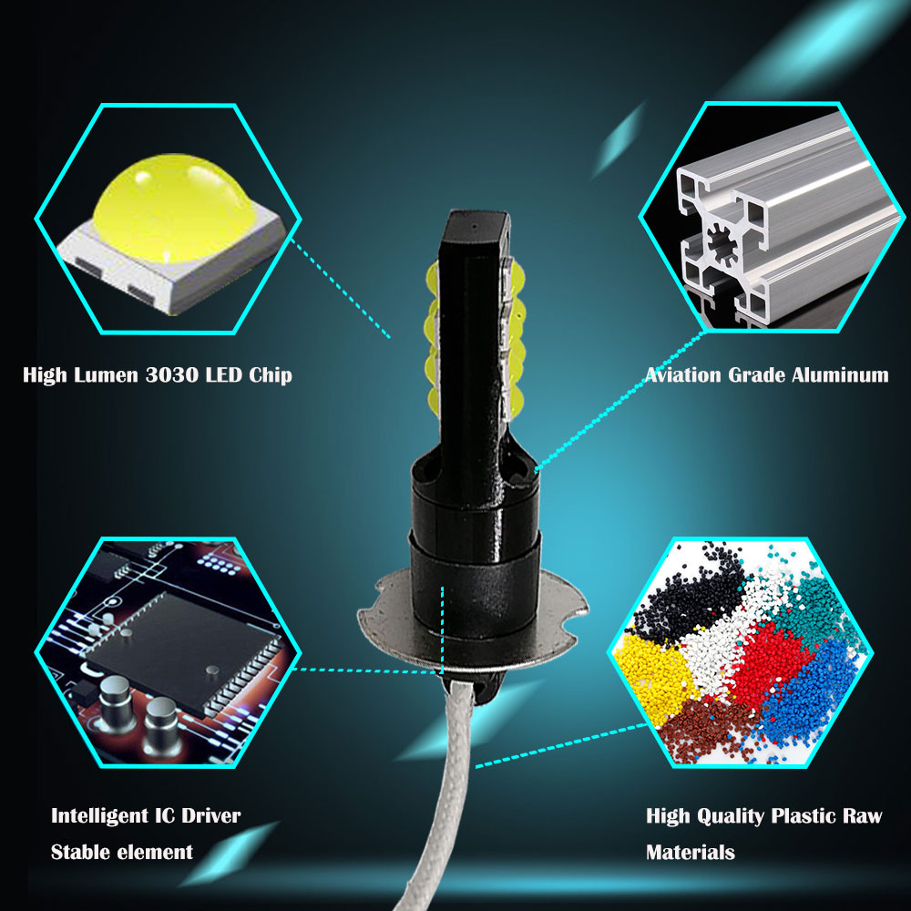 2 Stuks Mistlamp H1 Led H3 Leds Super Heldere High Power 3030 Chip Auto Mistlamp Auto Tail Running achteruitrijlichten 12V