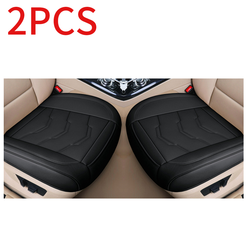 Vier Seizoenen Universele Autostoel Cover Set Pu Leer Ademend Zitkussen Protector Anti-Slip Past Voor 99% Auto auto Goederen: 2pcs front black