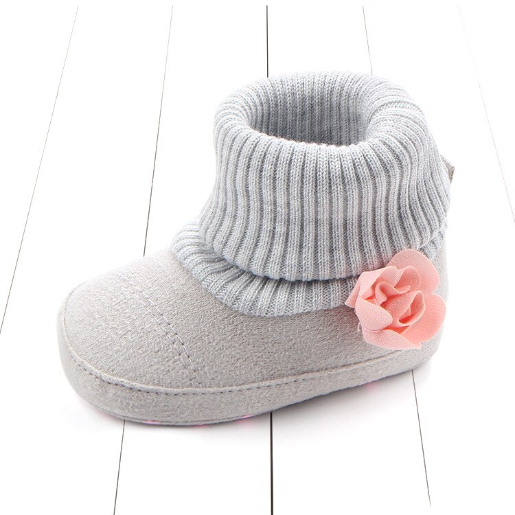 Baby-herbstschuhe für kleinkinder, stiefel für mädchen, #39 , neugeborene, warme, gestrickte blumenstiefel für jungen, freundlicher-winterschuhe aus baumwolle: Grau / 14-13cm