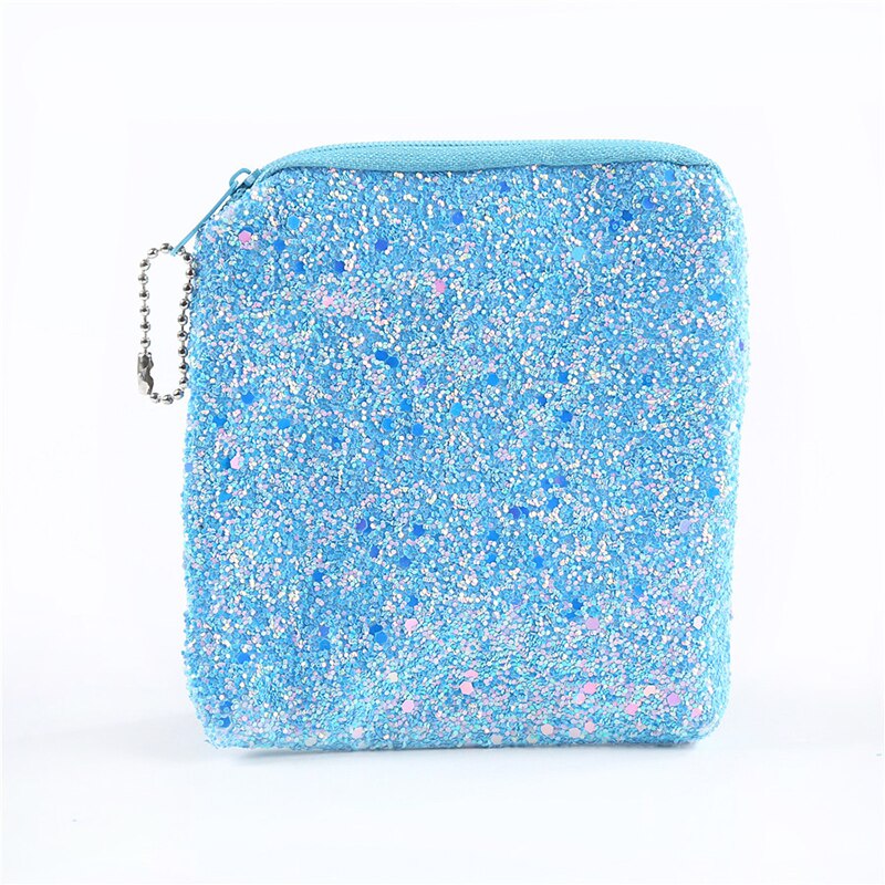 Women Mini Coin Bag Sequined Wallet Bag Card Bag Wallet Zero Children's Bag Key Case Party Evening Headphone Storage Bag: blue rectangle