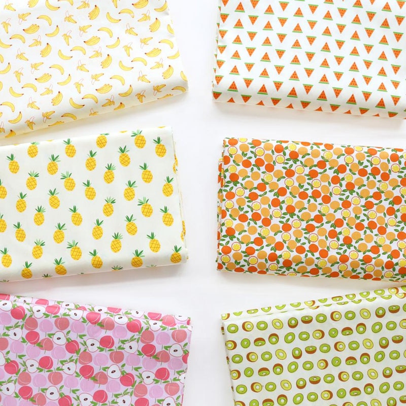Tissu en sergé de coton 100% coton | Fruit frais de famille banane ananas pêche pastèque cerise Kiwi imprimé broderie pour décoration de maison