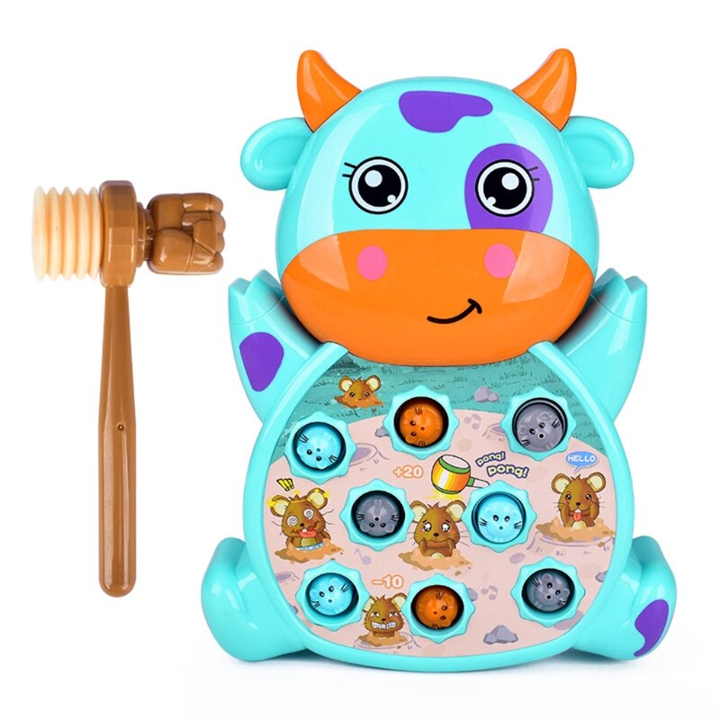 2020 nova criança dos desenhos animados vaca elétrica whack-a-mole brinquedo batendo máquina hamster: 3TT401587-BL