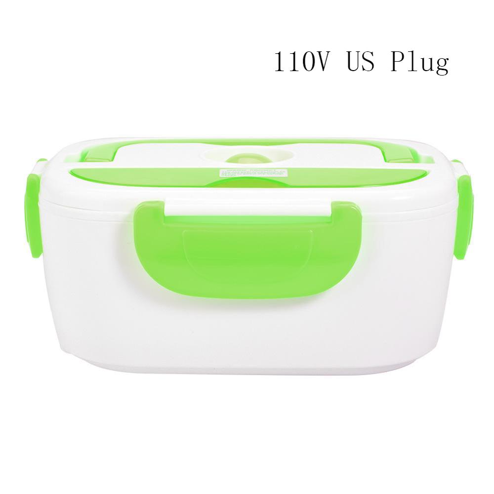 220v/110v lunchbox voedselcontainers draagbare elektrische verwarming voedselverwarmer rijstcontainer serviessets voor auto thuis: Groene amerikaanse stekker
