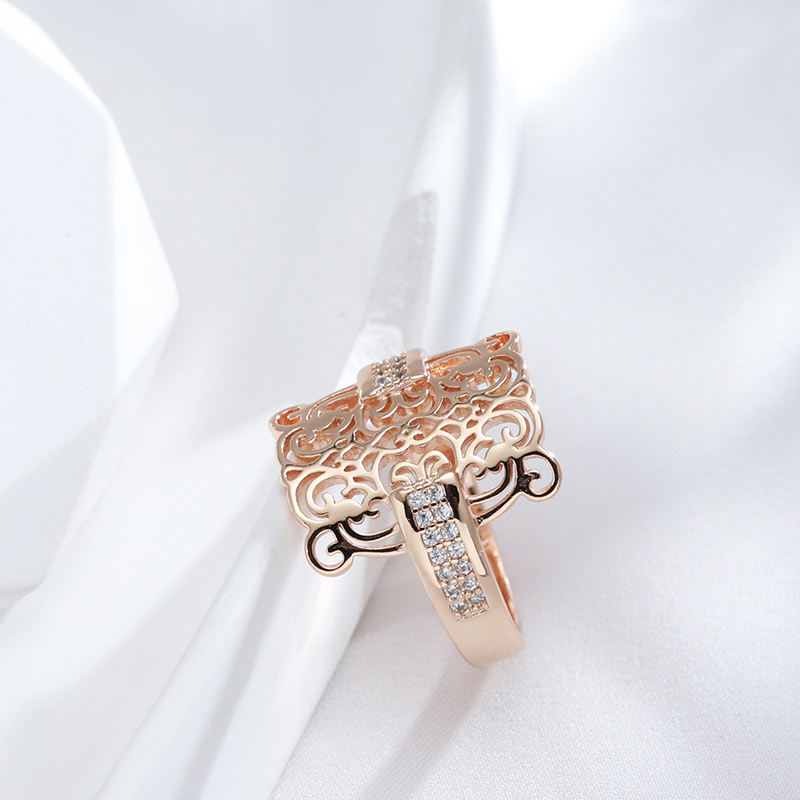 Kienl Trend 585 anillo grande cuadrado de Color oro rosa para mujer, anillo étnico de novia de Metal brillante con circonita Natural Vintage, joyería diaria