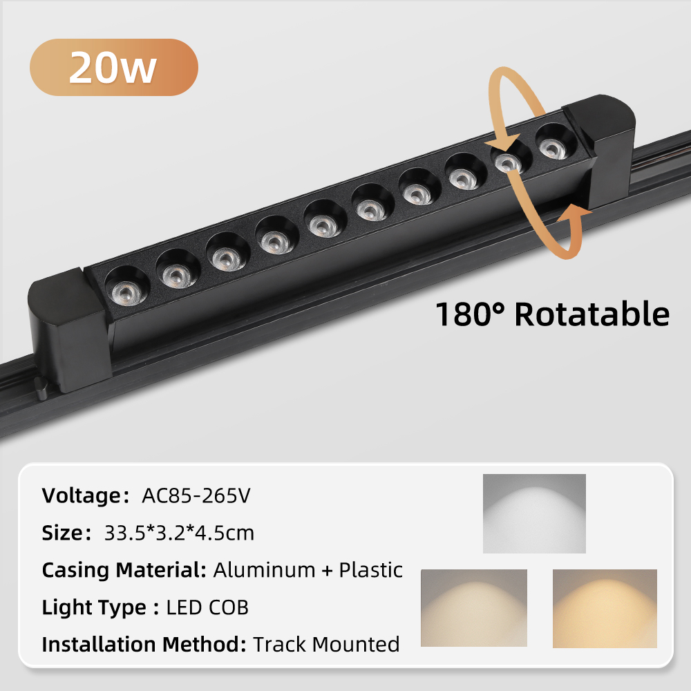Led track light, 110v/220v long strips, track spotlight shop, decor, hanging lighting, living room, kitchen, ceiling track light set: White / Beige