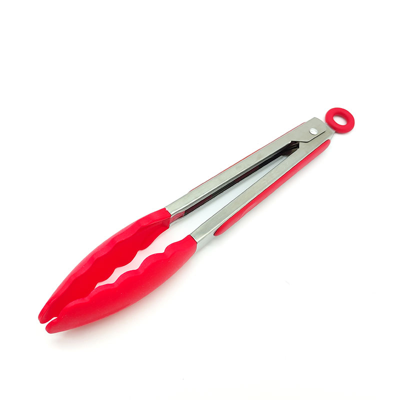 Premium 9 inch Silicone Kitchen Food Tong Stainless Steel Grill Tongs Non-slip Clip Clamp BBQ Salad Tong for Cooking: Red