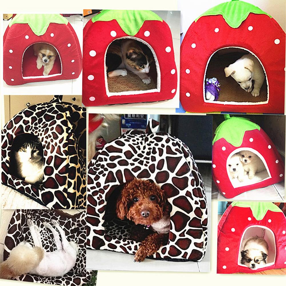 Panier à coussin pour chien et chat, respirant, doux, motif léopard, fraise, niche pour chien, chiot, chaton, accessoire de