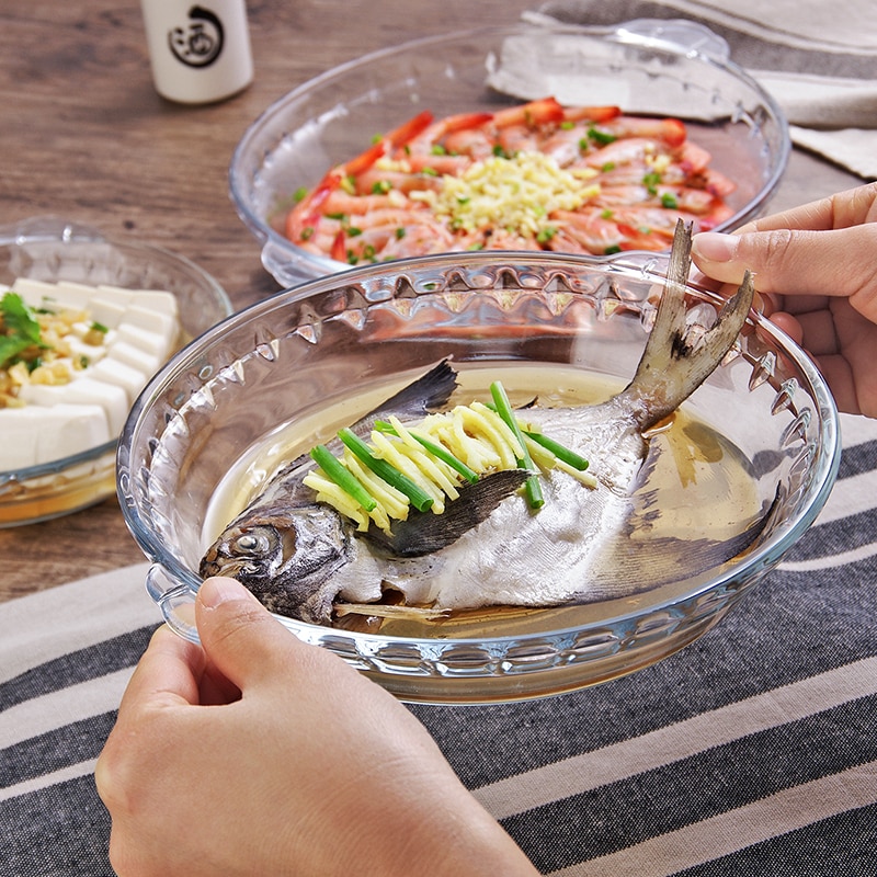 Heat-resistant glass plate thickened tempered salad fish plate household round tableware transparent microwave dish mx8031203