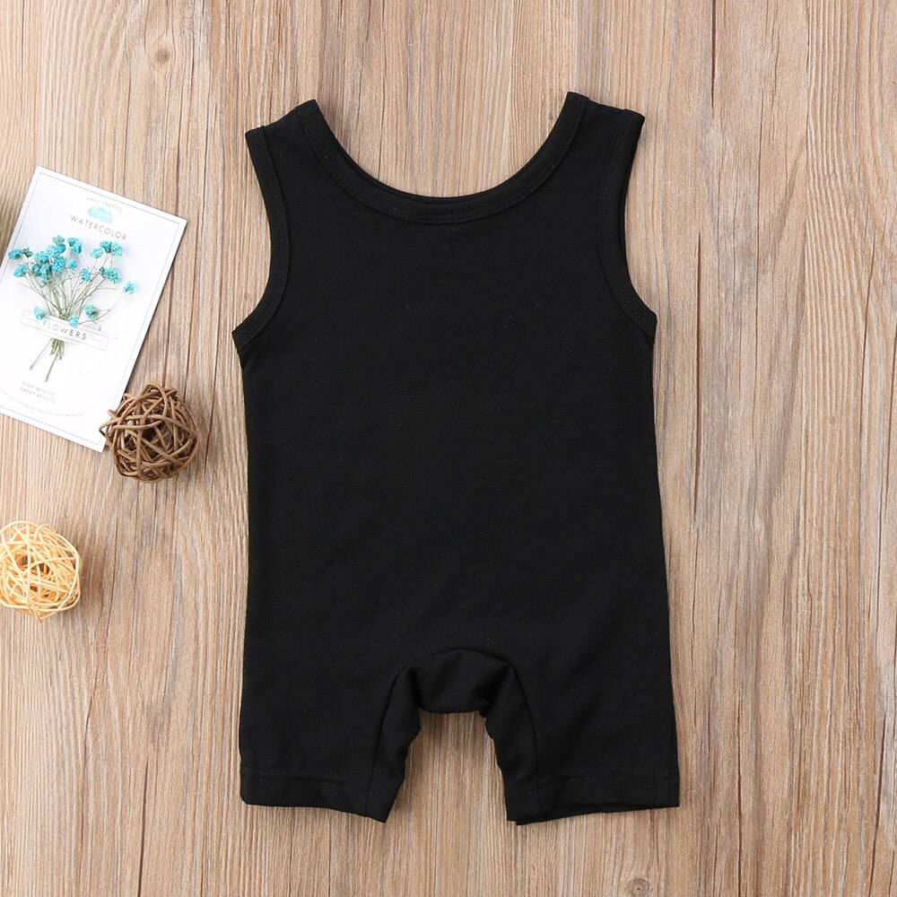 Pelele sin mangas con estampado de Boss Man para recién nacidos, mono negro, ropa, atuendo, 0 a 24 meses