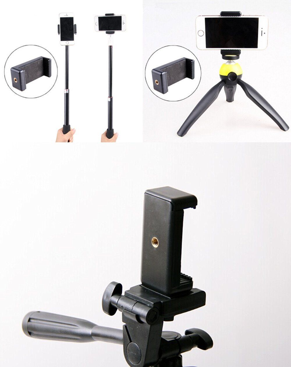 2pcs Monopod Tripod Mount Clip Adapter Cell Phone Mobile Phone Holder Handheld