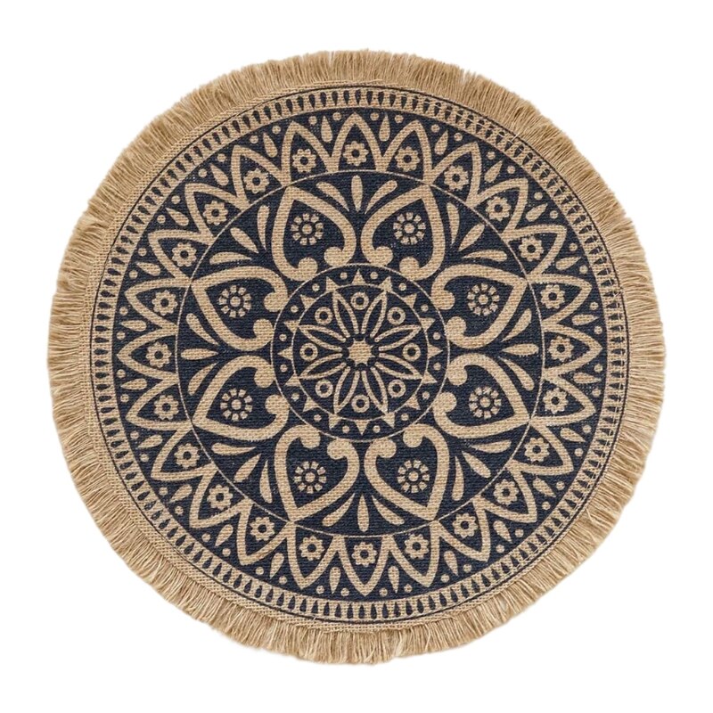 Napperon rond tissé en macramé, napperon rond, bohème, glands, tapis de Table, tasse, assiette, dessous de verre, directe: C