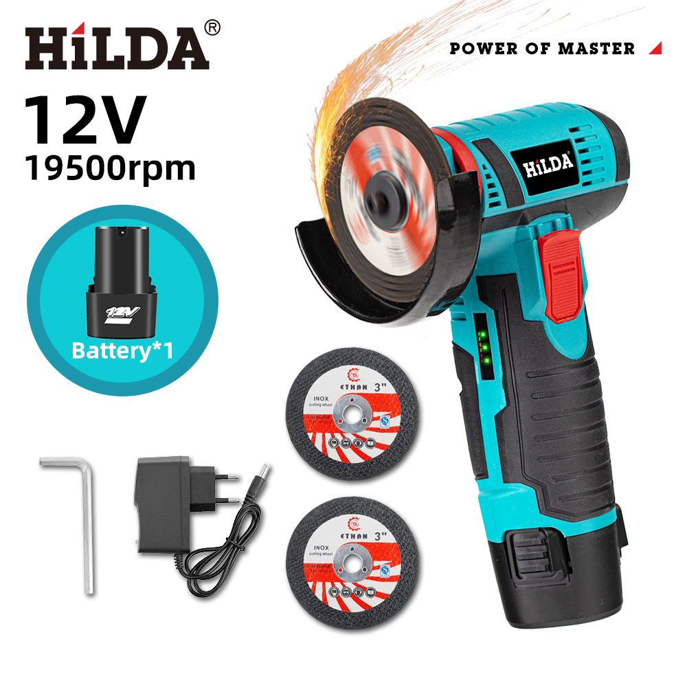 HILDA 12 V Mini-Winkelschleifer, Auto-Reparatur-Bürstenmotor, wiederaufladbar, zum Schneiden von Diamanten, kabelloses Elektrowerkzeug, Polieren und Schleifen: Blau