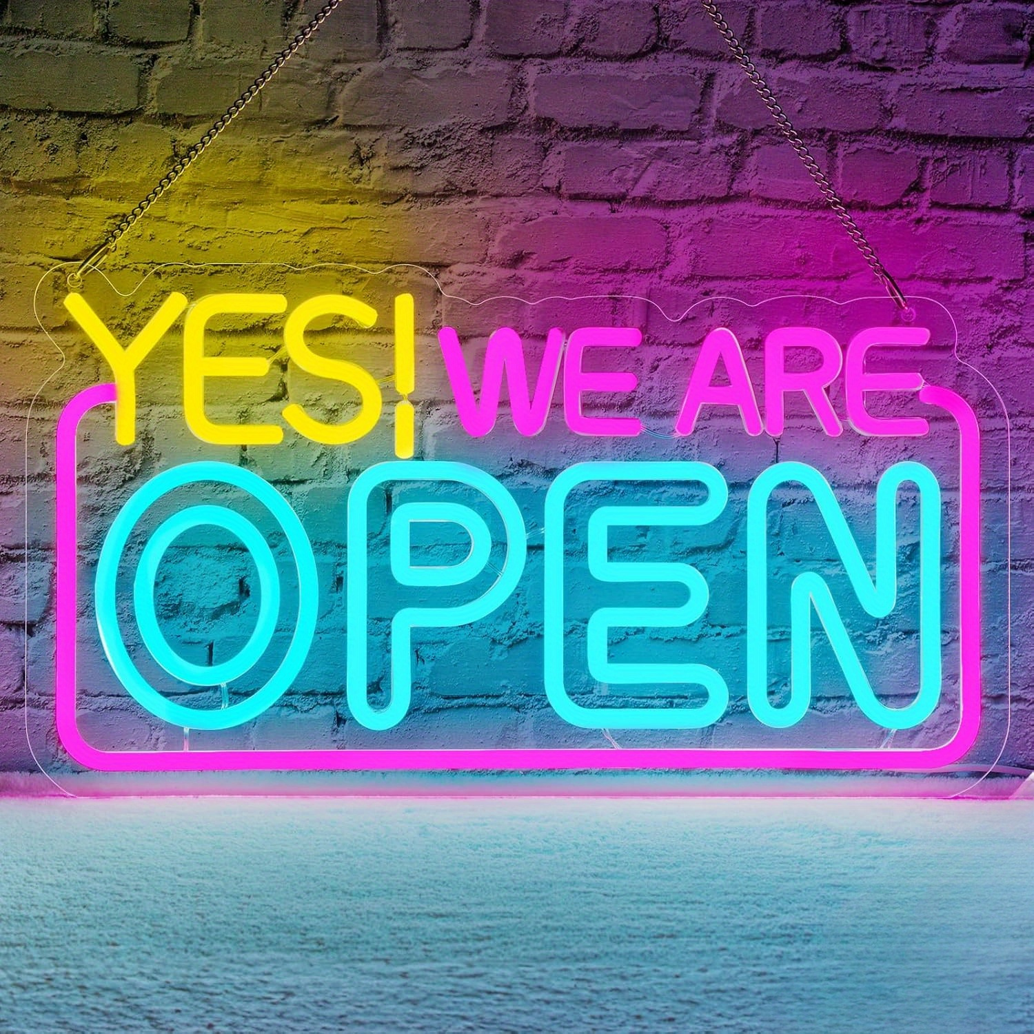 Yes We Are Open Insegne luminose a LED dimmerabili al neon, Decorazioni murali, Alimentatore USB, Controllo pulsanti
