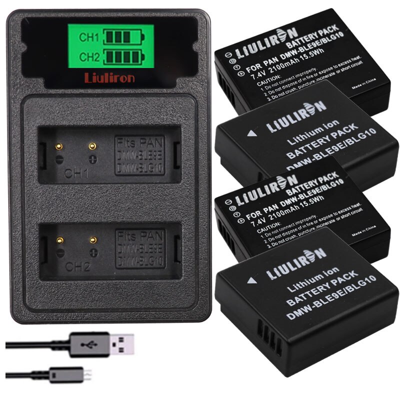 Batterie 4x DMW-BLG10 DMW BLG10E BLG10 DMW-BLE9 + LCD double chargeur pour Panasonic LUMIX GF5 GF6 GX7 LX100 GX80 GX85 GX7 Mark II