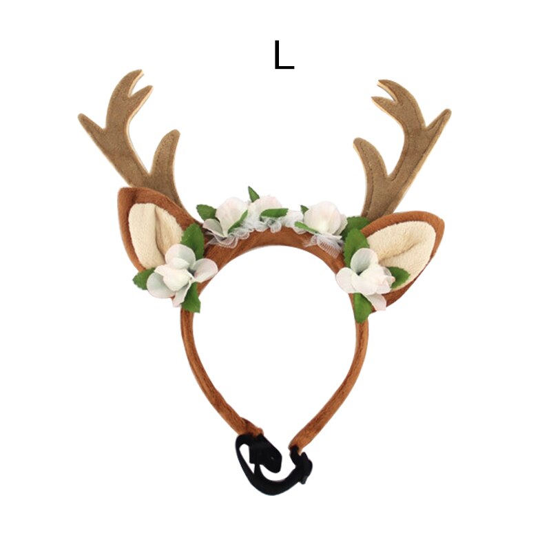 Husdjur jul horn ren huvudbonad pannband hund katt husdjur cosplay dress up rådjur hatt blommig pannband hund års kostym: L 34cm