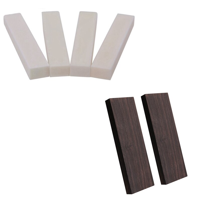 4Pcs Bone Material DIY Unslotted Nut With 2Pcs Black Ebony Lumber Wood Timber Handle Plate