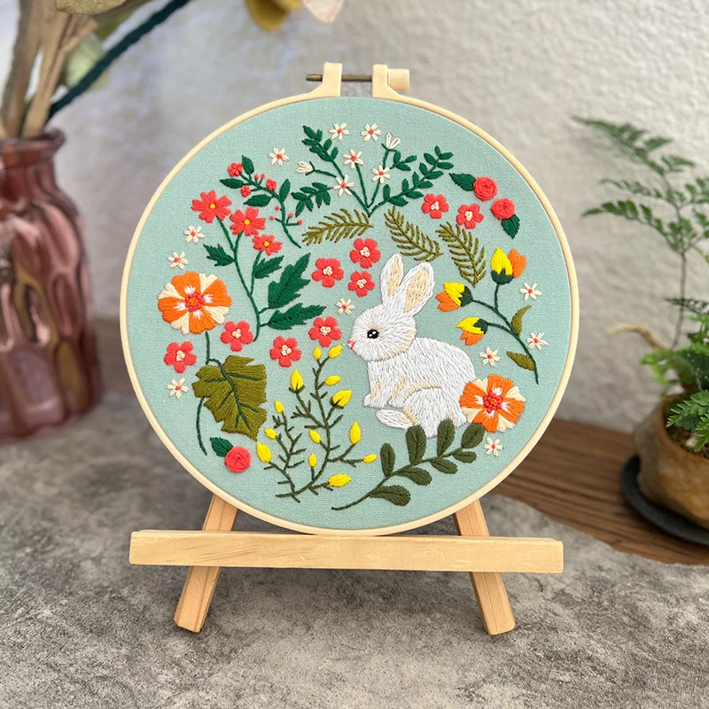 Pupunkukka kirjontasetti aikuisille aloittelijoille kirjontaharjoitussetti kangaslangat askartelun ystäville käsinpistoksi: 20*20cm / Laivastonsininen