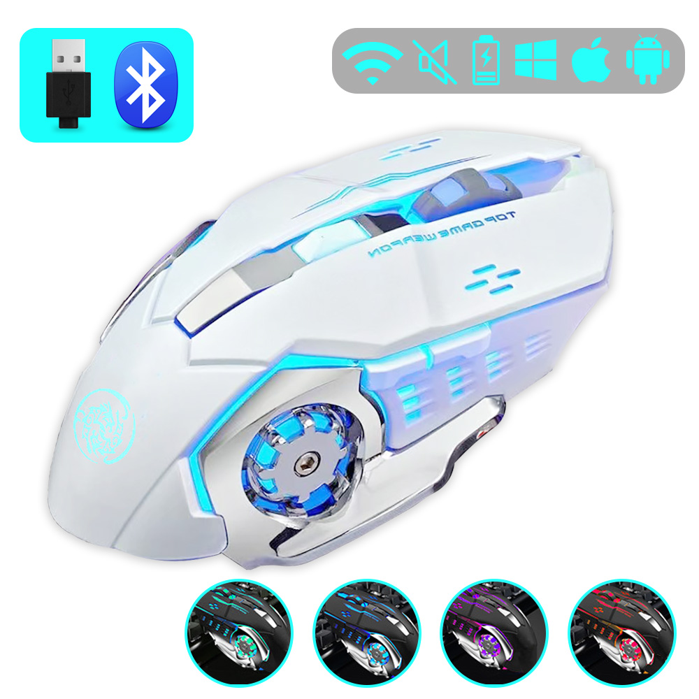 Gaming Mouse 2.4G Bluetooth Wireless Rechargeable Mouse For Laptop RGB Backlight E-Sports Mechanical Mouse For PC Computer Gamer: WHITE