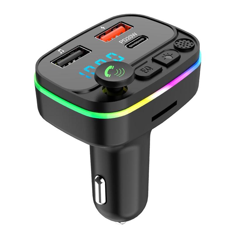 Bluetooth 5.0 FM Transmitter Suitable For Car QC3.0 PD 18W Wireless Radio Adapter Music Player Car Kit With Ambient Light: C