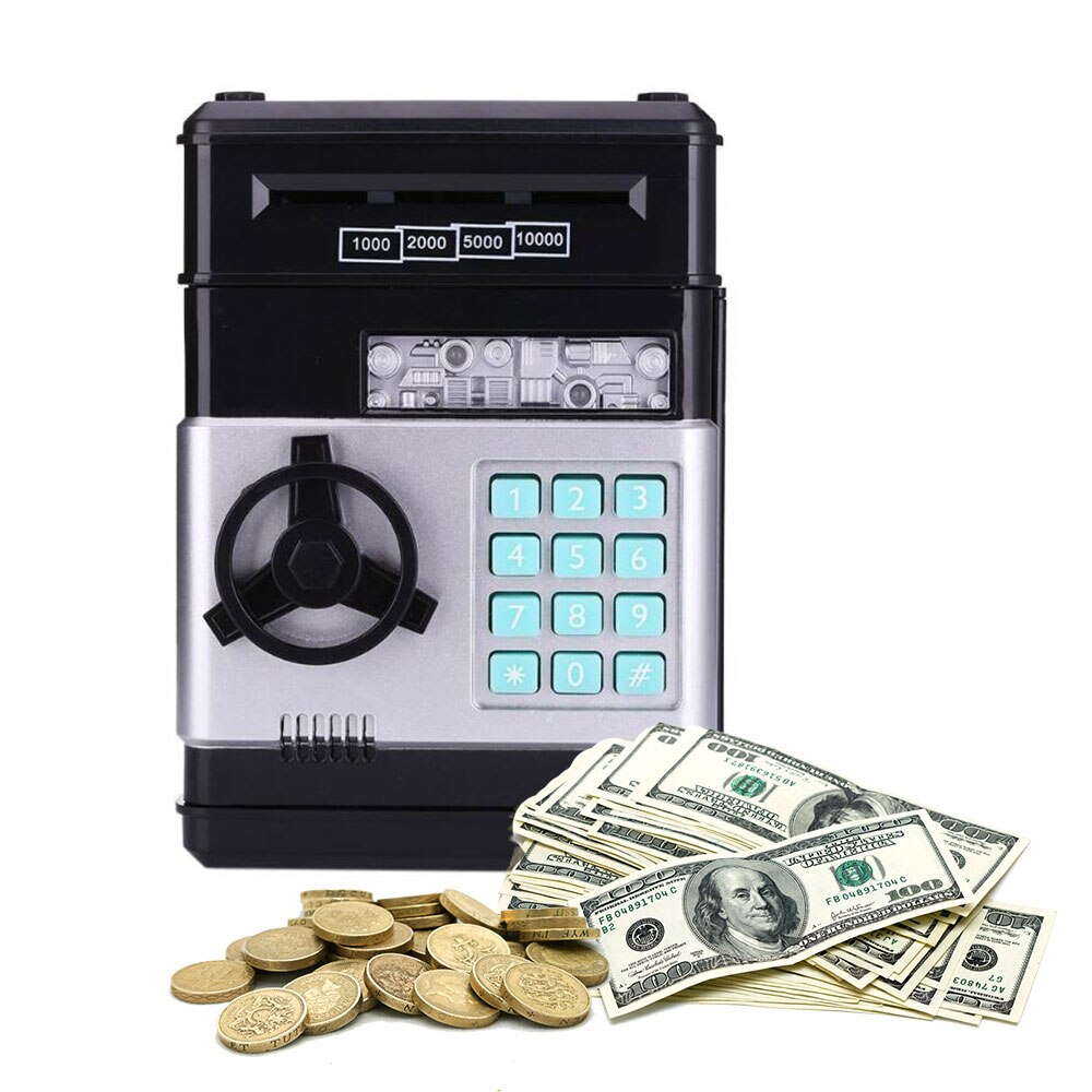 Elektronische Automatische Spaarpot Atm Wachtwoord Spaarpot Cash Coin Saving Machine Kluis Storting Bankbiljet Kids Kinderen Speelgoed: Black