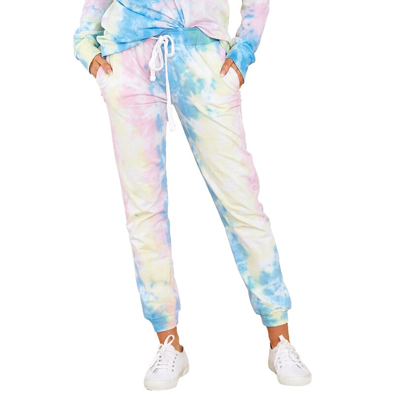 Kvinnor tie-dye tryckta träningsbyxor hodmewear casual träning dans show hip hop tie dye byxor sommar trend: Färg 4 / M