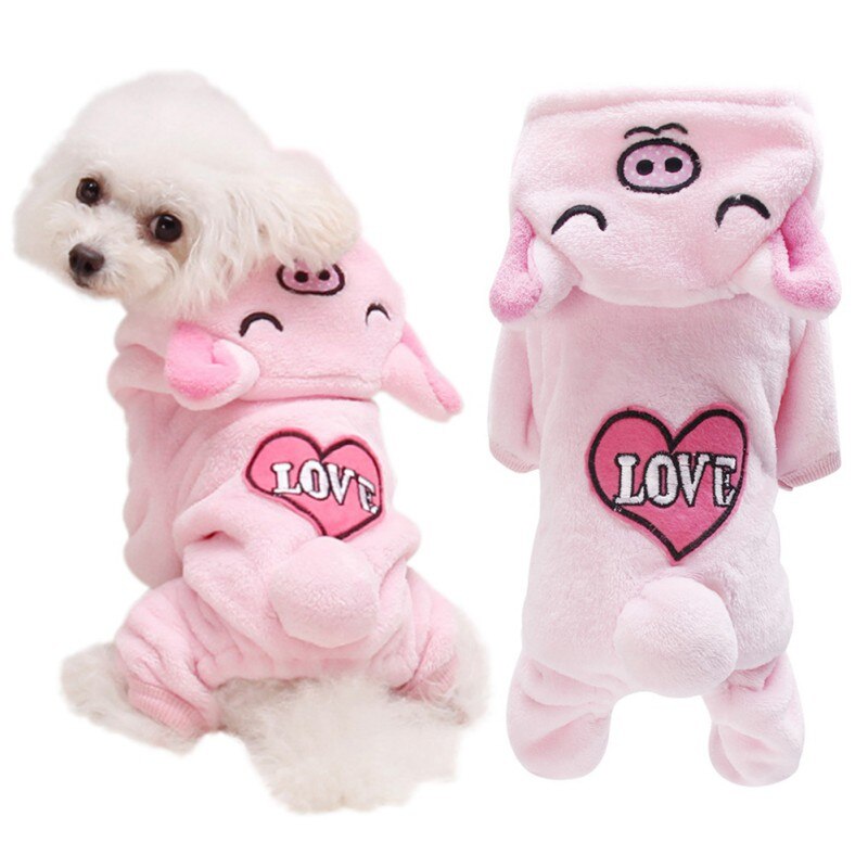 Sødt hundetøj til chihuahua kæledyr bjørn gris kostume hvalp hættetrøjer kanin hund frakke jakke kanin pyjamas tøj mops bulldog: Lyserød / Xl