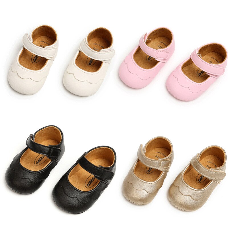 Baby Girl Casual Solid PU Leather Shoes 0-18M Infant Toddler Soft Antiskid Sole Crib Shoes Baby Cute Princess Shoes Ballet Flats